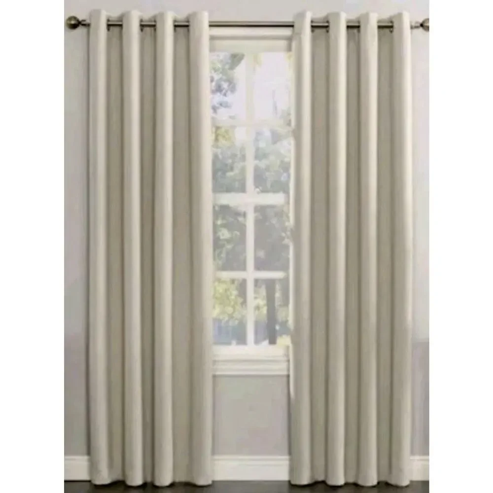 2 Panels Pearl Tan Sun Zero Blackout Energy Efficient Grommet Curtains 40